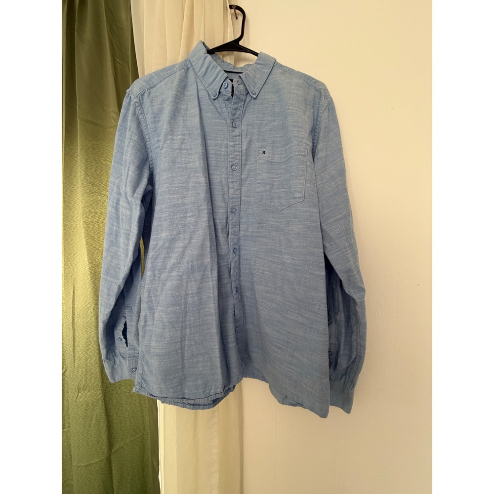 Hurley Button Down Shirt Mens Large Blue Classic Fit Cotton Slub F8924-00‎